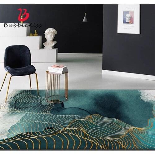 Bubble Kiss Polyester Carpets For Living Room Rug Gold Line Green Abstract Bedroom Rug Home Decoration Area Rug Customize Carpet