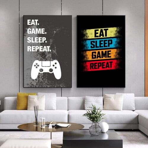 Self-adhesive Wall Stickers Painting Eat Sleep Game Repeat Gaming Wall Decor Wall Art Posters and Prints Home Decoration