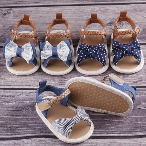2019 Baby Girl Sandals Baby Shoes Summer Cotton Canvas Dotted Bow Baby Girl Sandals Newborn Baby Shoes Beach Sandals