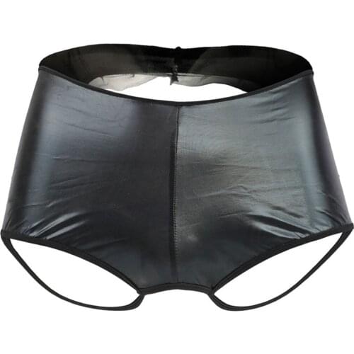 Sexy Men Underwear Faux Leather Buttocks Jockstrap Boxer With Gauze Edge ZJH1018