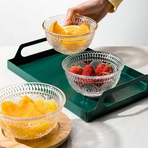 Glass Mixing Bowl Embossed Sunflower Crystal Clear Salad Bowl Fruit Noodle Rice Bowl Decoration Tableware Kitchen Accessories