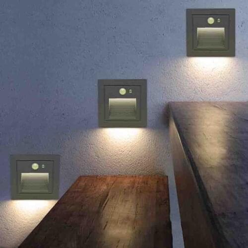 IP65 PIR Motion Detector + Light Sensor Led Step Stair Light Waterproof Recessed Corner Wall Lamp Garden Outdoor LED Footlight