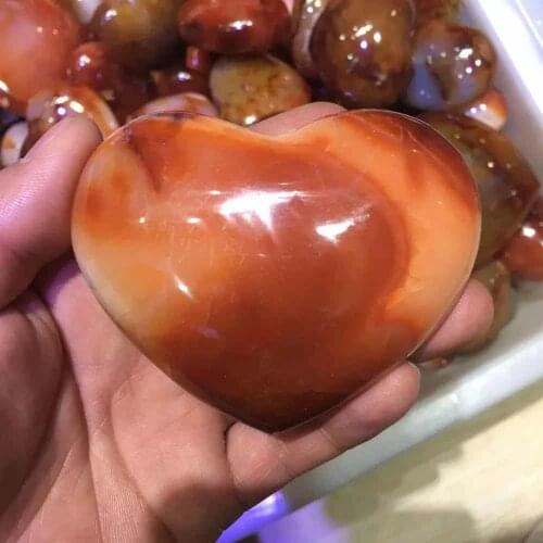 MOKAGY Natural Red Crystal Quartz Heart Agate Stone Ornaments 50mm-60mm 1pc