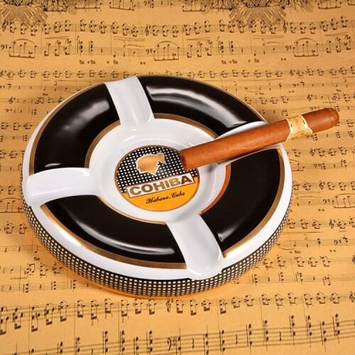 High Quality! COHIBA High-definition fashion 4 Holder China Large Size 245*245*40mm Round Cigar Ashtray ceramic CL1903041037