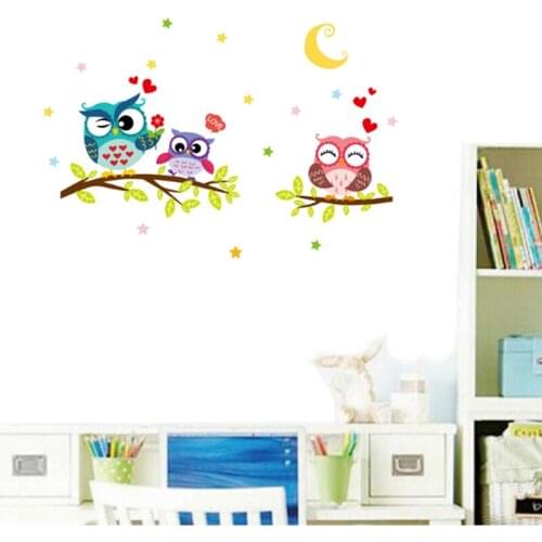 Funny Night Owl And Tree Pattern Wall Sticker DIY Cartoon Vinyl Moon Decorative Stickers Muraux Paper Decoration For Kids Room