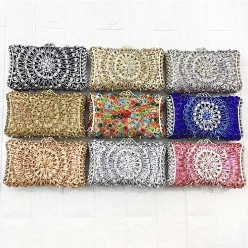 New Arrival Champagne/Silver/Gold 10 Colors Evening Clutch Bag Wedding Purse Luxury Design Ladies Crystal Diamond Party Handbags