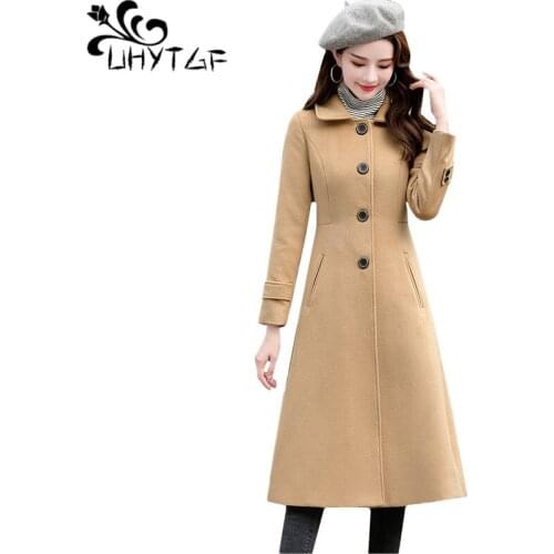 UHYTGFWomen winter jacket new quality autumn wool coat Single-breasted slim long coat solid color wild plus size tops jacket 947