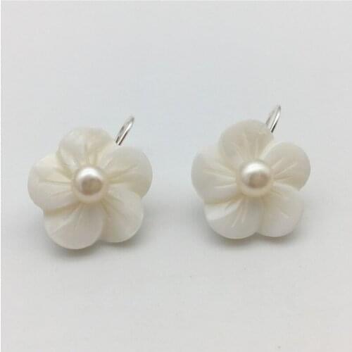 New hand carved real white shell 925 sterling silver flower genuine pearl woman gift fashion Jewelry drop earring 18MM