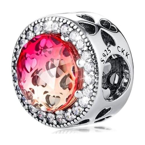 Fandola Radiant Heart Red Charm CKK 100% 925 Sterling Silver Fit Pandora Charms Bracelet Silver Bead with Colored CZ Women Gifts