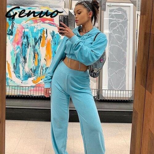 2019 Autumn Loose Casual Sportswear Sweatshirts Set Long Sleeve Hooded Hoodies & Sweat Pants Women 2 PCs Pullovers Tracksuits