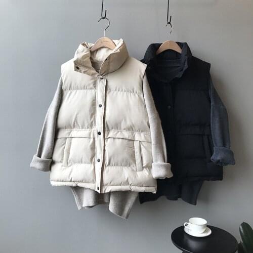 Womens Korean Style Solid Sleeveless Winter Keep Warm Winter Vest Coat Single Women Breasted Loose Thick Fashion Vest