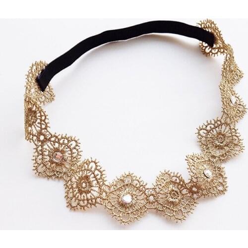 10pcs/lot Clear Rhinestone Gold Lace Stretchy Head Band Kid Soft Birthday Headband