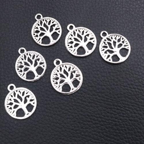 12pcs/lot Silver Plated Tree of Life Charm Metal Pendants DIY Necklaces Bracelets Jewelry Handicraft Accessories 24*20mm P744