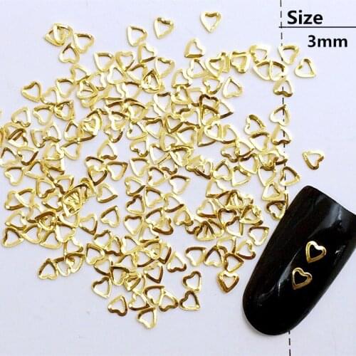500Pcs/Lot 3mm Gold Silver Hollow Smooth Heart Rivets Studs Metal Alloy Nail Art Decorations Nail Sticker/Charms for Manicure
