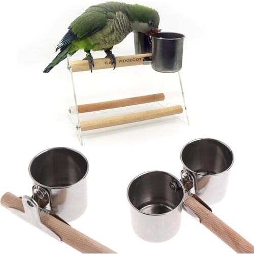 Stainless Steel Parrot Feeder Round Bird Aviary Pet Food Water Feeding Bowl Cage Clip Cup Dispenser accessories