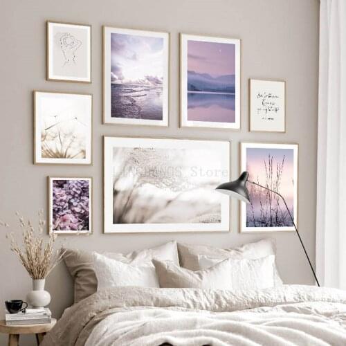 5D DIY Diamond Painting Beige Purple Flower Sunset Nature Landscape Diamond Embroidery Scandinavian Art Cross Stitch Home Decor