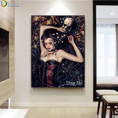 DIY Handmade Full Drill Diamond Painting "The Vampire Woman" Cross Stitch Kits Diamond Mosaic Embroidery Skull Home Decor