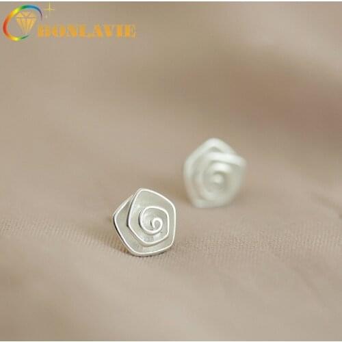 BONLAVIE Silver Color Fresh Sweet Temperament Design Spiral flower Earrings Female Jewelry