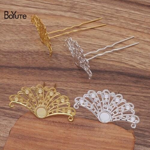 BoYuTe (10 Pieces/Lot) 62*24MM Brass Filigree Plate Welding 75*10*1.2MM Hair Fork Hairpin Diy Hair Jewelry Accessories