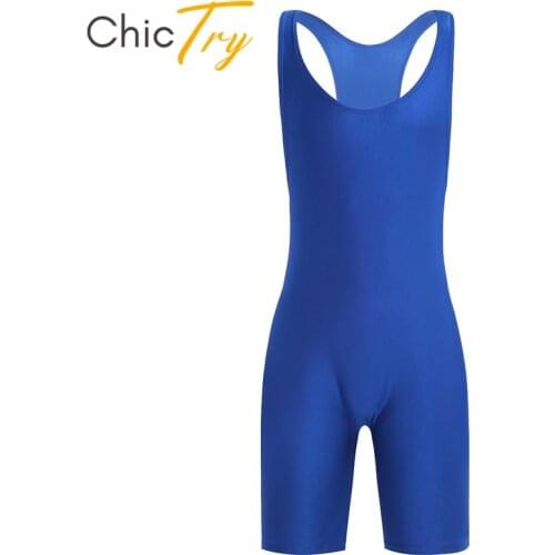 ChicTry Solid Color Sleeveless Stretchy Wrestling Singlet Ballet Gymnastics Leotard Sports Unitards Bodysuit Biketard Dance Wear