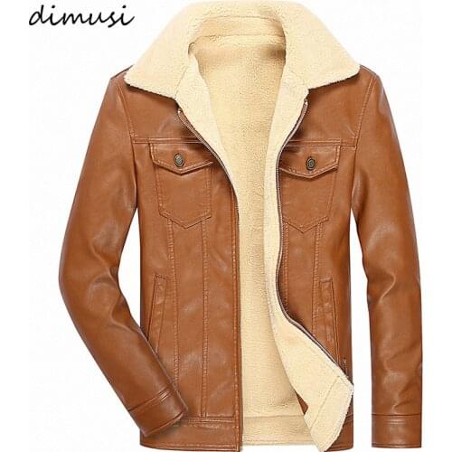 DIMUSI PU Leather Mens Jacket Winter Casual Fleece Thick Warm Leather Coats Faux Leather Slim Motorcycle Jackets Brand Clothing