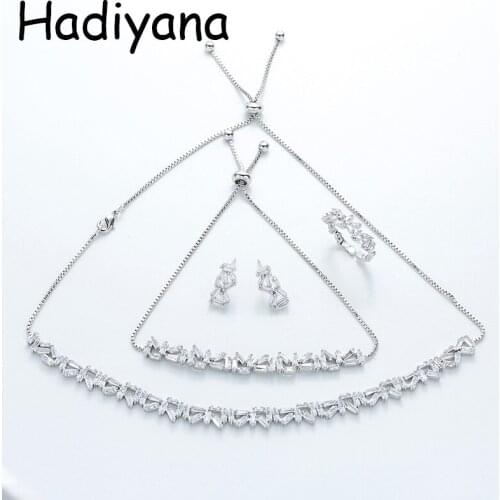 HADIYANA Elegant 4PC African Cubic Zinconia Jewelry Set for Women Costume Jewelry Choker Sets With Earrings Bracelet Ring TZ8060