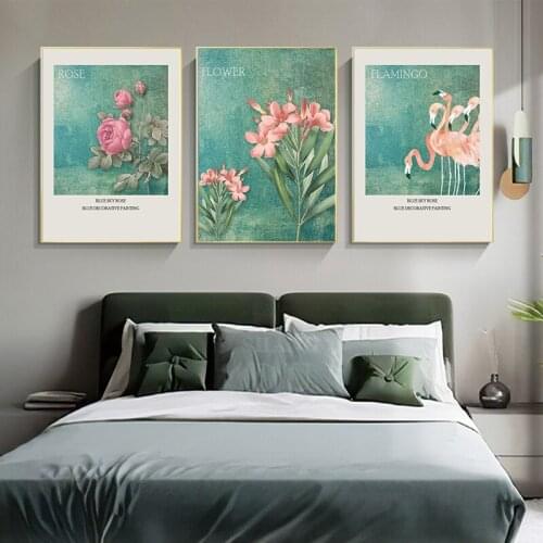 Flamingo Animal Rose Flower Picture Canvas Painting Art Print Poster Mural Family Bedroom Wall Living Room Home Decoration