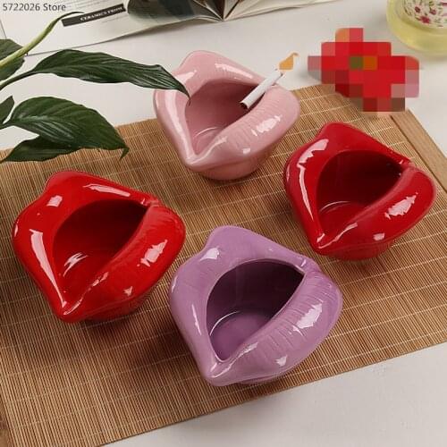 Cute cartoon ceramic ashtray creative red lips ceramic mini ashtray living room bar office smoking accessories/household items