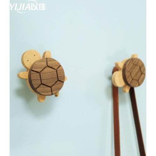 Cute turtle shape solid wood creative hook childrens room wall decoration storage