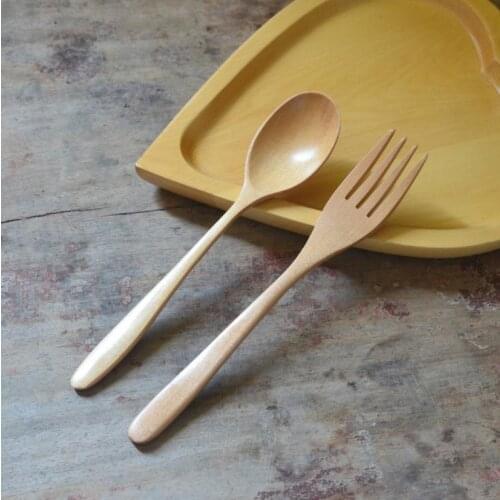 100pcs Natural Wood Spoon And Fork Dinnerware Coffee Tea Spoon Salad Fruit Fork Tableware Green Healthy Wooden Cutlery SN3056
