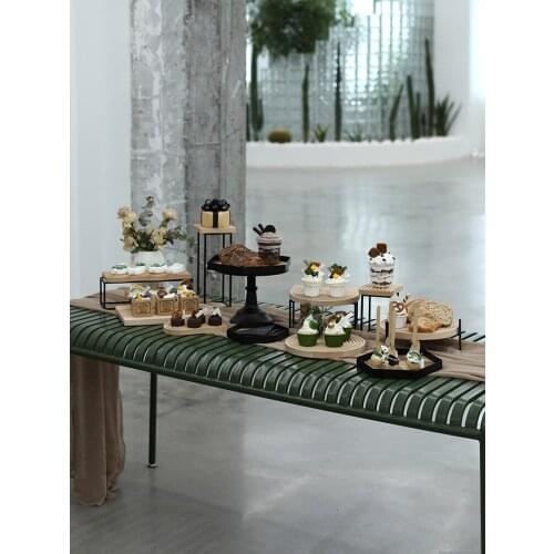 SWEETGO Metal Cake Stands + Wood Board 16 Pieces Set Cupcake Muffin Trays Home Decoration Storage Racks Dessert & Bread Plates