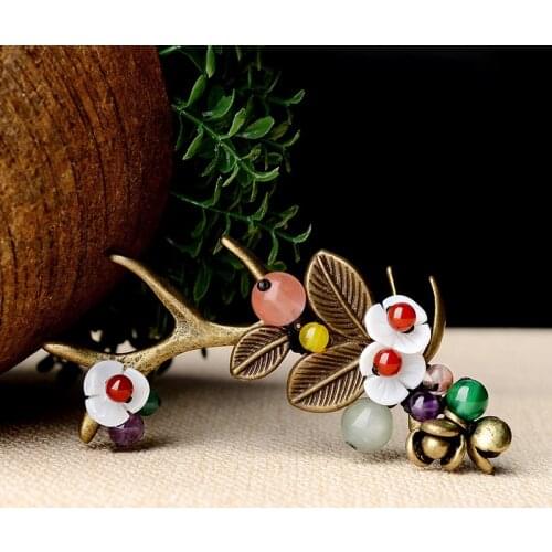 Deer Horn Fashion sea shell vintage brooch,watermelon crystal ethnic brooch pins, new flowers brooch