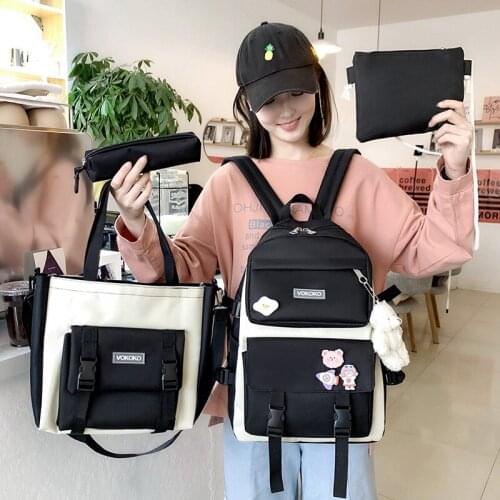 Cute New School Bags For Teenage Girls 4 Piece Set Backpack Student Cute Kids Rucksack Women Backpack Nylon Travel Shoulder Bag