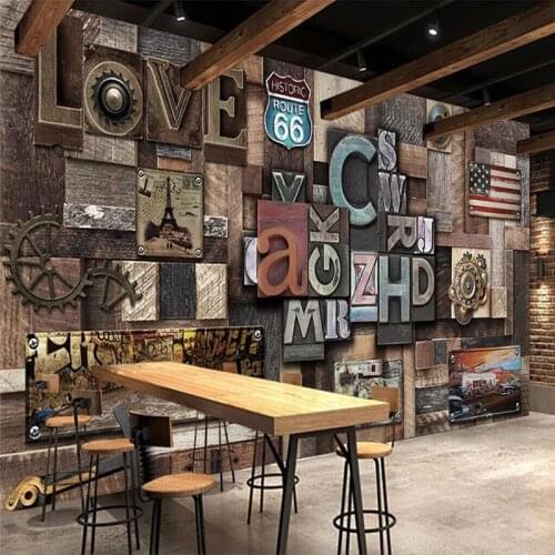 Custom Mural Wallpaper Industrial Metal Style LOVE Three-Dimensional Letters Background Wall Painting