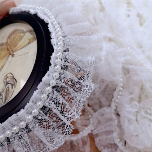 2020 New 2meter/Lot 4-5cm beads and lace /ribbon ruffle lace trim diy handmade dress cuff/collar accessory decoration lace X757