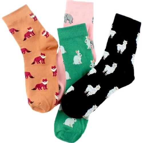 New Arrival Spring Autumn Casual Korean Style Women Cartoon Fruit Animal Fox Elephant Rabbit Sheep Cotton Tide Short Socks