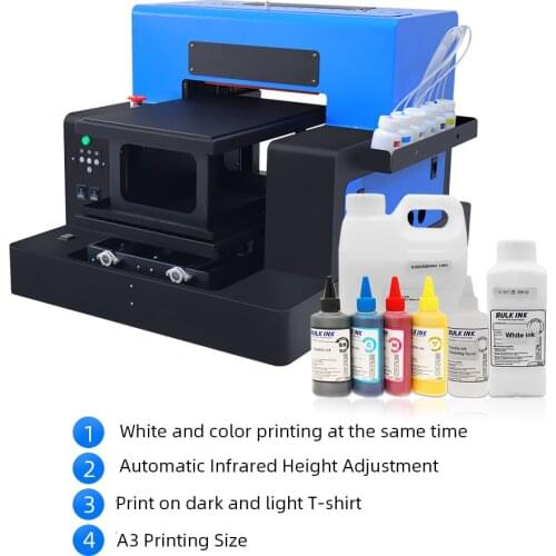 New Arrival DTG Printer A3 Size Flatbed Printer with Textile Ink Direct to Garment T-Shirt Printing Machine for Shoe Jean Hoodie