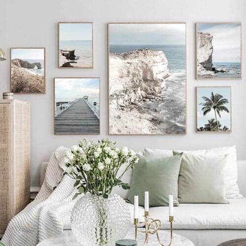 Playa ocano cocotero Surf Pier Stone cuadro sobre lienzo para pared carteles nrdicos e impresiones cuadros de pared para decorac