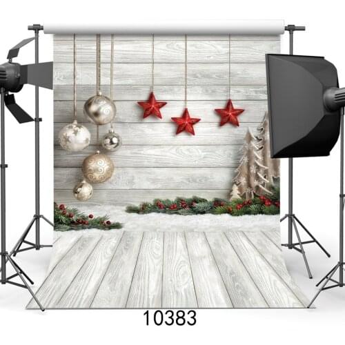 Merry Christmas Backdrop Red Stars Heavy Snow For Photography Stripes Wood Floor Happy New Year Photo Background