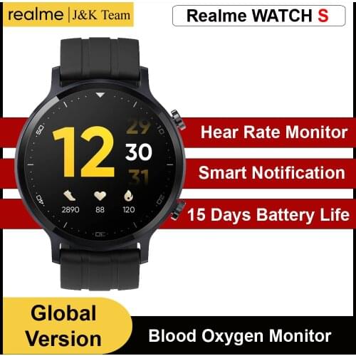 Realme Watch S Smart watch, Bluetooth 5.0 Smartwatch ,15 Days Battery Life,Fitness Tracker,IP68 Water Proof,real-time heart rate