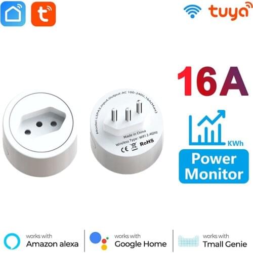 WiFi Smart Plug 16A Brazil Socket Tuya Smart Life APP Work With Alexa Google Home Assistant Voice Control Power Monitor Timing