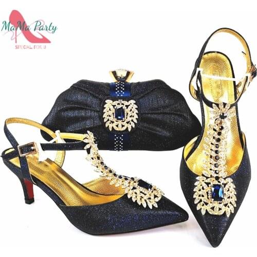 2021 Slingbacks Pumps Office Lady Shoes and Bag to Match in Dark Blue Color Classics Style New Design for Party