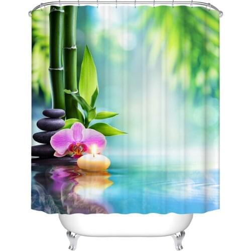 Waterproof Green Plant Shower Curtain Forest with Hooks Bathroom Curtains Bamboo Single print Bath Bathing 180x180cm cortina