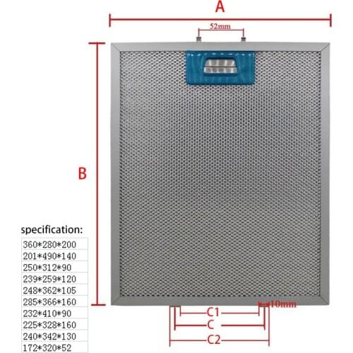Range hood filter Exhaust hood metal dust filter Cooker Hood Mesh Filter Metal Grease Filter 360X280 201X490 250X312 239X259