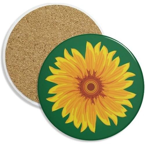 Yellow Sunflower Plant Flower Ceramic Coaster Cup Mug Holder Absorbent Stone for Drinks 2pcs Gift
