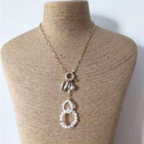 Shell pink pearl necklace fashion high quality ladies wild jewelry sweater hanging chain friendship gift beautiful necklace