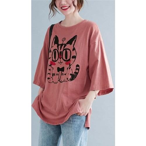 100% Cotton Women Loose Casual T-shirts New Arrival 2021 Summer Simple Style Cartoon Print Female Half Sleeve Tops Tees S3500