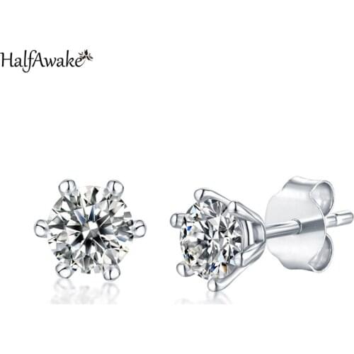 Six Claw Moissanite Earrings 8 Hearts&Arrows Cut 925 Sterling Silver Stud Earrings For Women Wedding Engagement Diamond Jewelry