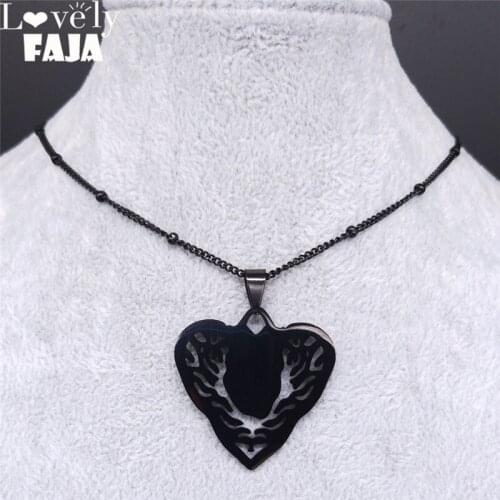 AFAWA 2021 Gothic Stainless Steel Heart Necklace for Women Black Color Statement Neckless Jewelry collier femme N4107S03