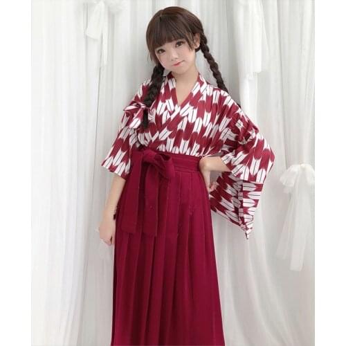 Retro Kimono Haori Long Sleeve Woman Party Cosplay Print Dress Japanese Style Summer Fashion Outfit Bow Skirt